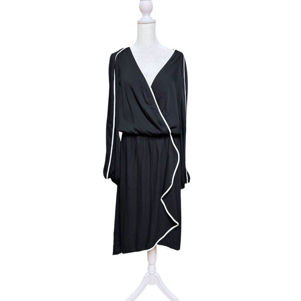 NWT White House Black Market Black Midi Dress with White Trim